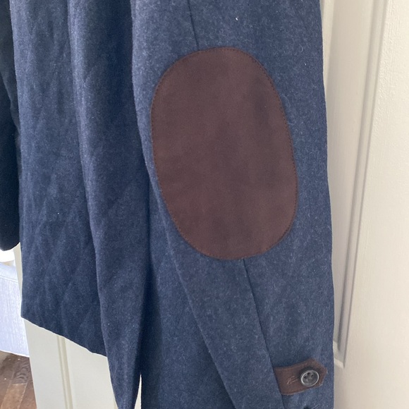 James Campbell Navy Wool Sportscoat Brown Elbow Patches & Removable Bibb. Small - Picture 7 of 12